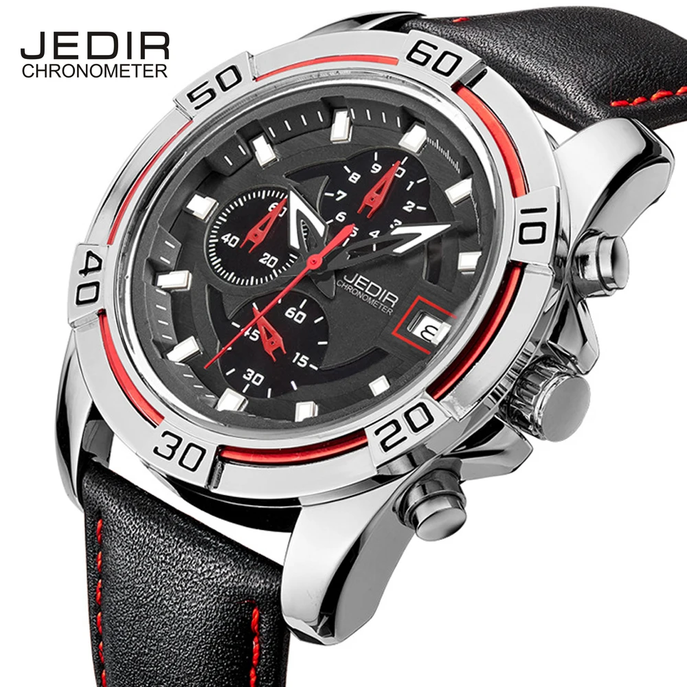 

Top Brand JEDIR Men's Chronograph Analog Quartz Watch Date Luminous Waterproof Leather Strap Wristswatch for Man Clock Gifts