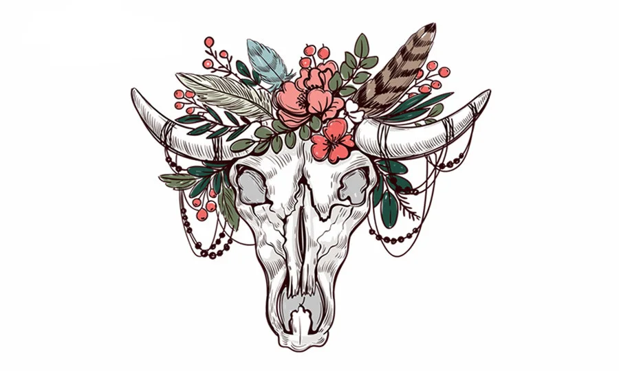 

Skull Patches For Clothing Cattle Flower Decoration Patches A-level Washable Ironing Stickers 25*22cm Heat Transfer