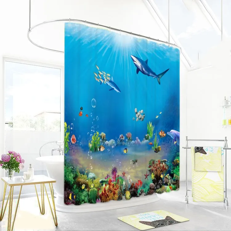 1800x1800mm Customized underwater world fish bathroom shower curtain waterproof thickening mildew bathroom curtain partition-1