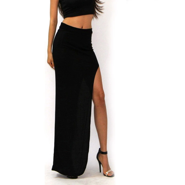 Lápiz de la cintura femeninos falda larga 7 mujeres del color largo atractivo irregular faldas con rajas laterales blanco negro gris rojo elegir|skirt tube|skirt luresskirts knee length skirts clothing - AliExpress