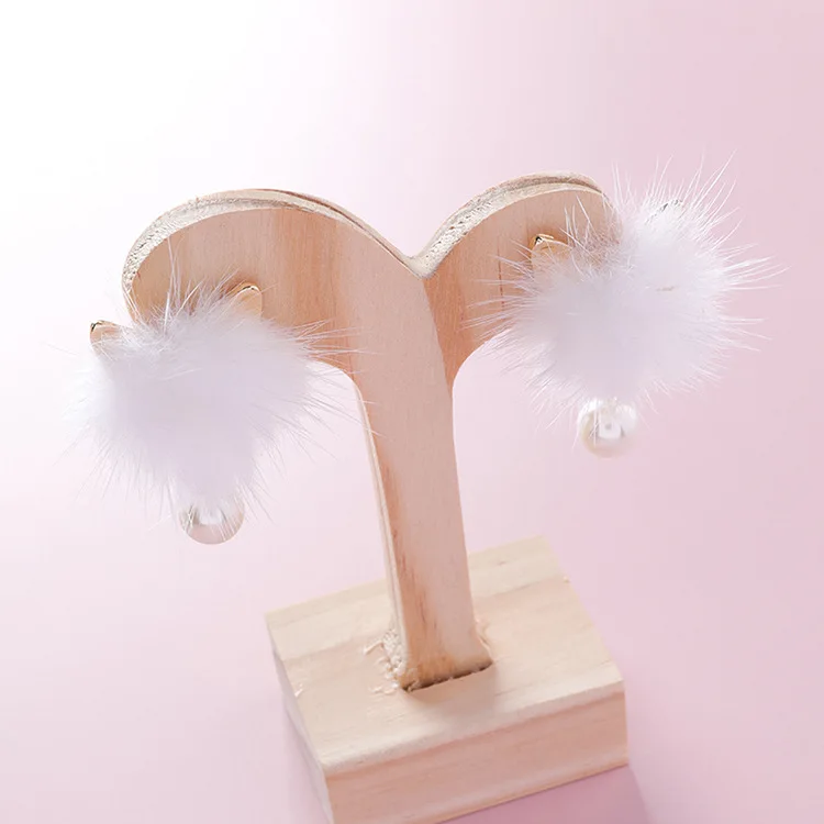 Мода прекрасный кот уха меховой шарик серьги для девочек Для женщин Перл Подвеска себе Pom серьгу милый подарок ювелирные изделия A6302