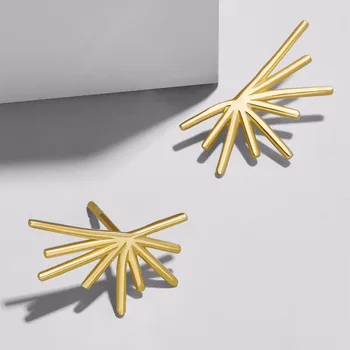 

Gold Leaf Earrings Fan Art Deco Palm Leaf Post Earrings Laser Cut Charms Laser Cut Findings