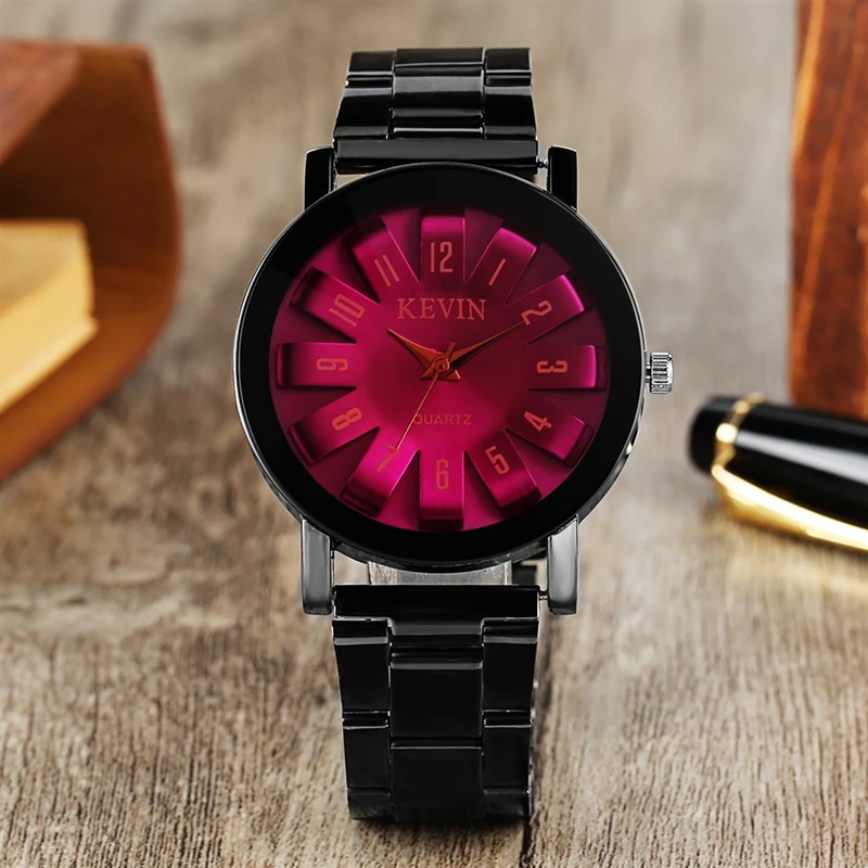 Black Steel Watch Men KEVIN Brand Casual Japan Quartz Watches Man Woman Crystal Purple Red Hours Clock Male Ladies Wrist Watches 2019 (15)
