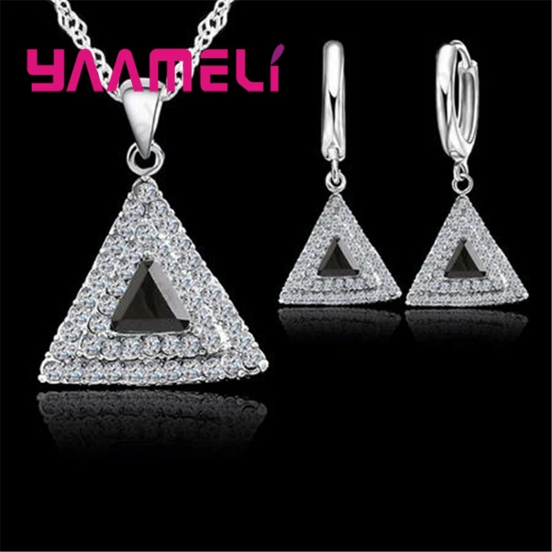 

YAAMELI Shiny Crystal Jewelry Sets 925 Sterling Silver Cubic Zirconia Necklace Pendants Earrings For Women Wedding Accessories