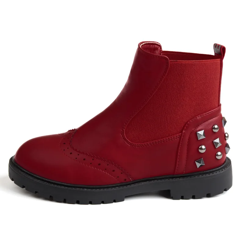 Gamlon/детские ботинки; Новинка года; модные ботинки из искусственной кожи с заклепками для девочек; удобная детская обувь; кожаные ботинки - Цвет: Красный