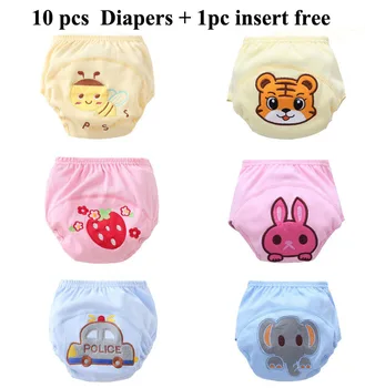 

10pcs/lot 3Size Cotton Cloth Diaper Super Breathable And Reusable Baby Diapers Cover Kids Trainning Pants Clothes Nappy 6 Colors
