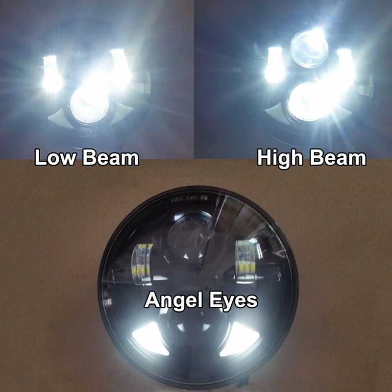 LED Daymaker Headlight Projector with Angel Eyes for Harley Davidson Motorcycle Hi Lo Beam 45W [ Black ] dfg
