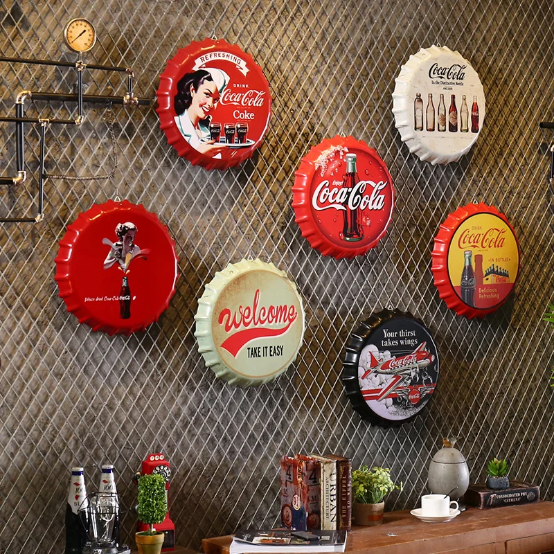 

creative iron beer bottle cap artcrafts retro stickers wall decoration vintage bar coffee shop home decoration accessories