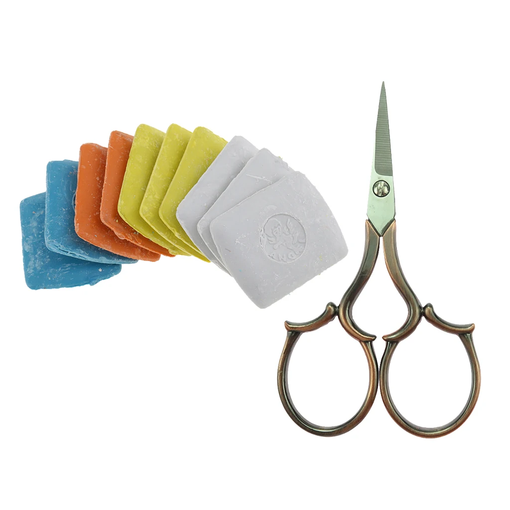 10Pcs Professional Tailor's Chalk Triangle Tailor's Chalk Sewing (4 Color) + 1Pcs Vintage Stainless Steel Sewing Scissor
