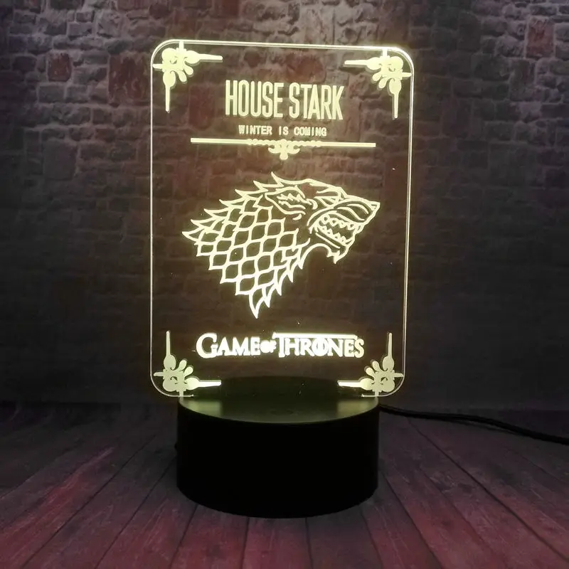 

House Stark Flag Flash Model Song Of Ice And Fire Figma 3D Nightlight LED 7 Colors Changing Light Game of Thrones TV Figure Toys