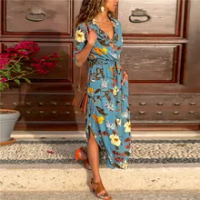 Gogoboi женское платье в цветочную полоску с длинным рукавом и v-образным вырезом, женское Повседневное платье-рубашка, летнее Повседневное платье