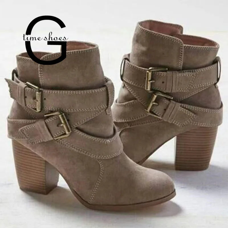 

Gtime Autumn Winter Women Boots Casual Ladies shoes Martin boots Suede Leather ankle boots High heeled zipper Snow boot SE579