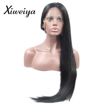 Xiweiya термостойкий натуральный черный синтетический парик с кружевом спереди прямой длинный парик для женщин средняя часть безглютеновый Повседневный парик