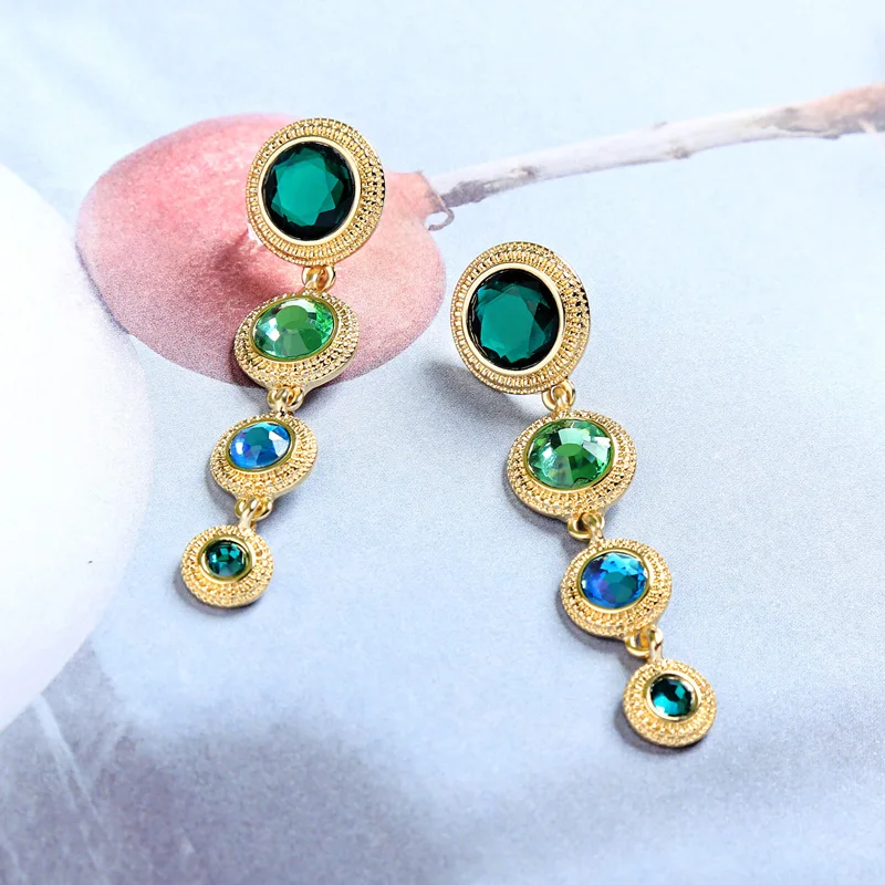 Geometric Round Green Rhinestone Water Drop Earring For Women Charm Long Dangle Earrings Fashion Jewelry Wholesale | Украшения и