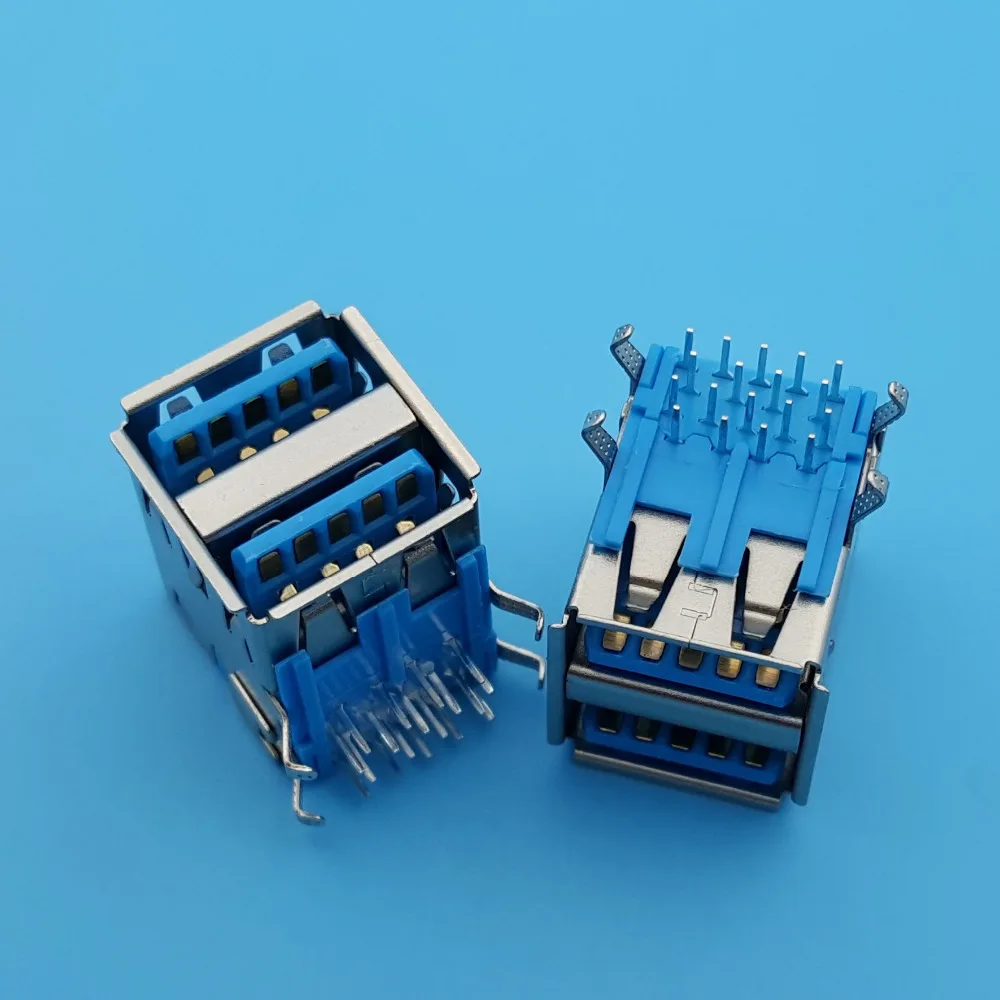 

10Pcs HI-Speed USB 3.0 Dual Port Type A 90 degrees 19Pin DIP PCB Mount Connectors
