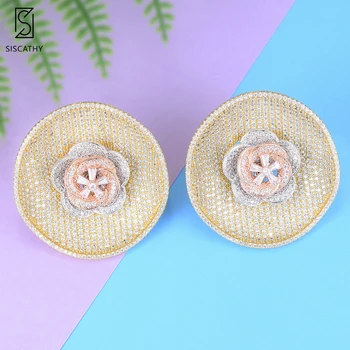 

SISCATHY AAA Cubic Zirconia Big Round Stud Earrings for Women Three Tones Mixed Flower Wedding Statement Earring Fashion Jewelry