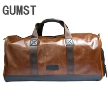 GUMST/брендовые высококачественные мужские дорожные Сумки из искусственной кожи коричневого цвета, сумки на плечо, Большая объемная мужская дорожная сумка в деловом стиле