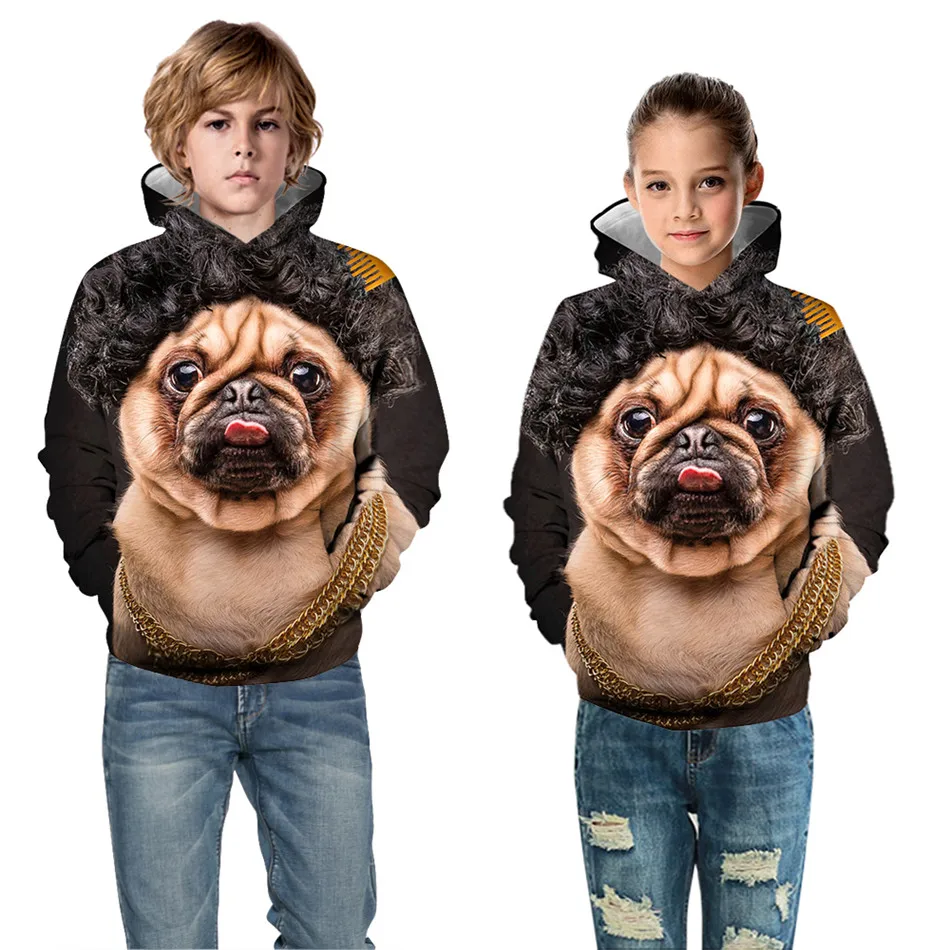 

2019 Autumn Winter Children Space Galaxy Hoodies Boys Girl Lovely Pug Dog Animal Print 3D Sweatshirts Kids Pullover Hoodie Tops