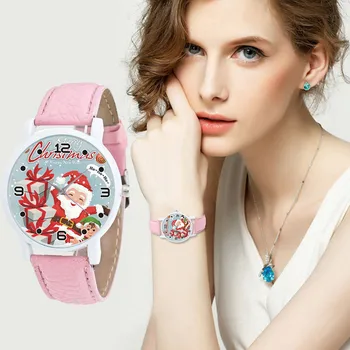 

Gofuly New Casual Watch Women Dress Watches Christmas Crystal Leather Band Analog Quartz Vogue Wrist Watches Gift