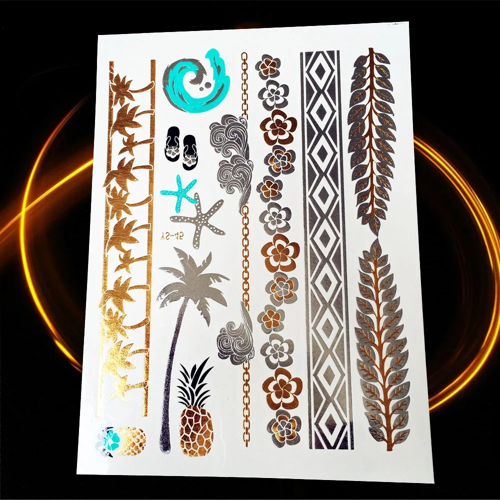 Tatouage taty الذهب الذهبي الفضة الوشم النساء الحناء HYS-99 الدانتيل زهرة أساور فلاش المعدنية لصاقات وشم حزب الجسم الفن Tatouage taty الذهب الذهبي الفضة الوشم النساء الحناء HYS-99 الدانتيل زهرة أساور فلاش المعدنية لصاقات وشم حزب الجسم الفن