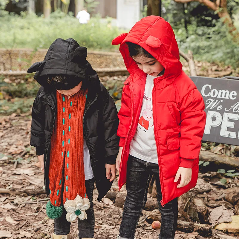 

2018 New Toddler Coat Clothes Children Mid Length Down Jacket Rabbit Ears Candy Color Down Jacket Girl Winter Jacket Coat CA046