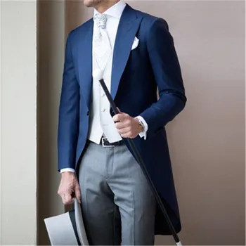 

Tailor Made Long Blue Coat Mens Suits 2020 Party Wedding Custom Made Tuxedos Terno Masculino Men Suit 3pieces(Jacket+Pant+Vest)