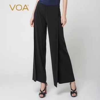 

Black stretch heavy silk crepe trousers 2017 Summer new female formal loose straight pants K5862