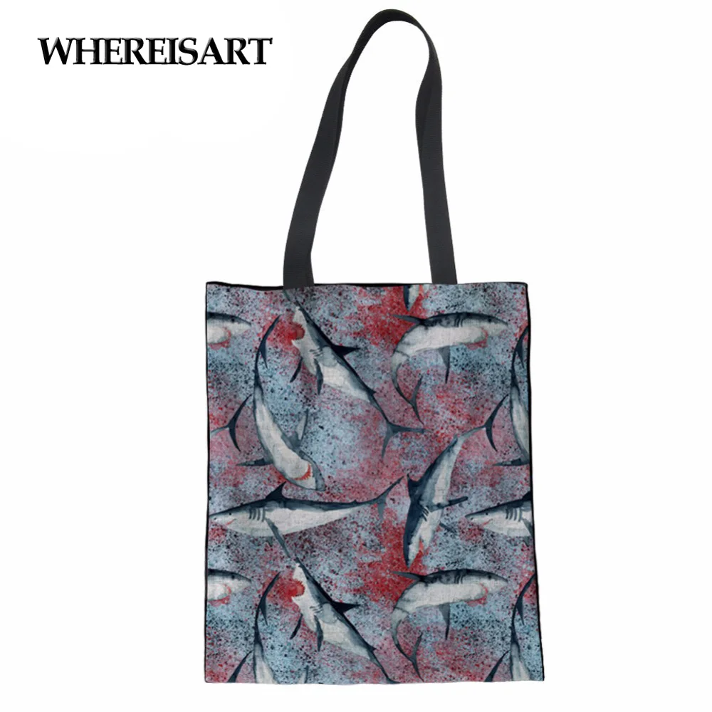 

WHEREISART Foldable Shopping Bags Women Men Handbags Canvas Tote Bags Grocery Reusable Shopping Bag Kawaii Print Shoulder Bag