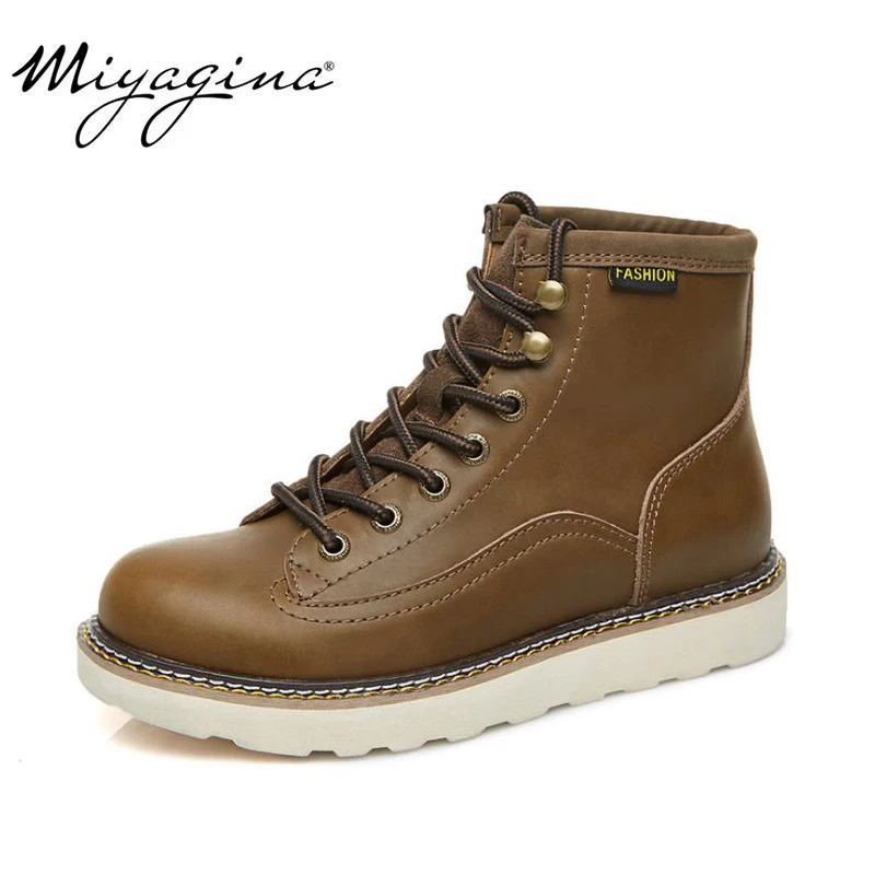 

MIYAGINA New Fashion Vintage Men Lace-Up Spring Autumn Winter Genuine Cow Leather Boots Men Waterproof Casual Ankle Men Boots