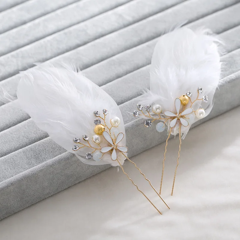

Gold Handmade Feather Crystal Pearl Flower Bridal Hair Pins Wedding Hair Accessories Hair Clips Hair Jewelry