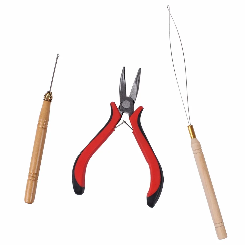 

3 In 1 Feather Hair Extension Tool Kits Pliers Loop Hook for Micro Ring Beads Extensions