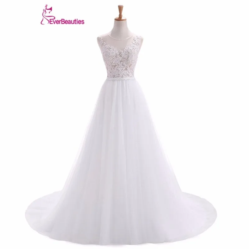 مثير أكمام الأبيض تول فساتين الزفاف الساحرة يزين كريستال ألف خط الطابق طول Vestidos دي Novia