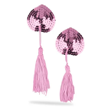 

Sexy Women 2pcs/set Self Adhesive Sequin Tassel Cover Heart Shape Bra Nipple Cover Pasties Breast Petals 6 colors