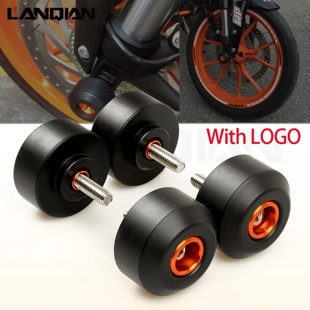 

High quality Motorcycle Front Rear Fork Wheel Frame Slider Crash Pads Falling Protector For KTM DUKE 125 200 390 With LOGO