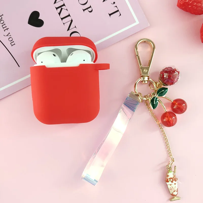 Милый красный кристалл брелок-Вишня силиконовый чехол для Apple AirPods зарядная коробка Bluetooth наушники защитный чехол Аксессуары