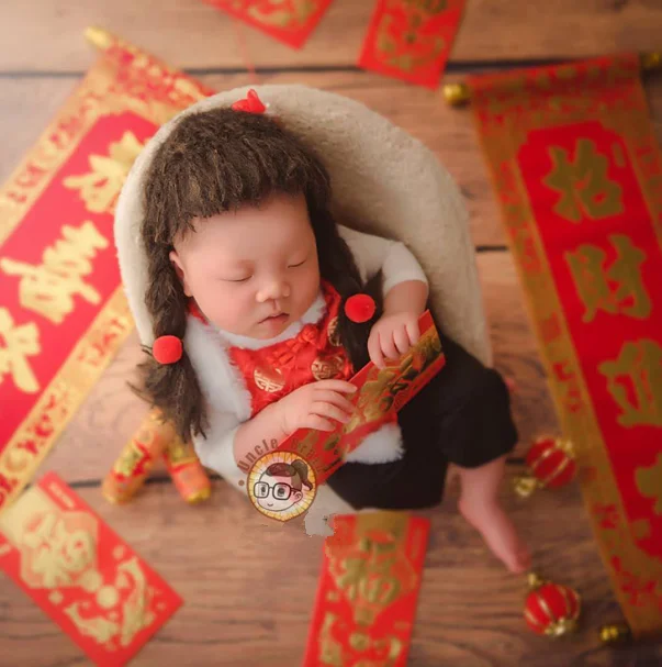 Newborn Little Girl Flow Sea Braid Wig Modelling Hat
