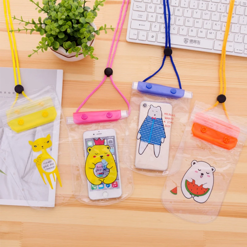 

Animal Bear Phone Waterproof Pouch Cartoon Transparent PVC Cell Case IPhone Card Holder Storage Cute Wallet Travel Accessories