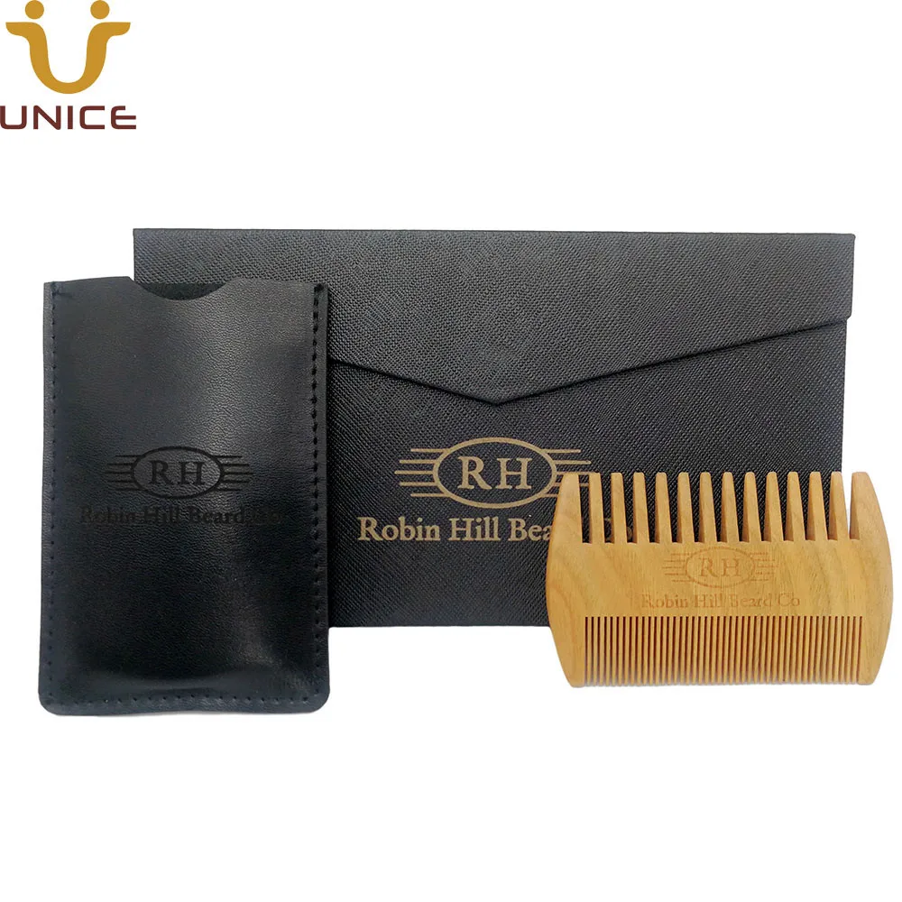 50pcs/lot Natural Green Verawood Sandalwood Comb Men's Beard with PU Case and Box Customized LOGO Wooden for Men | Красота и