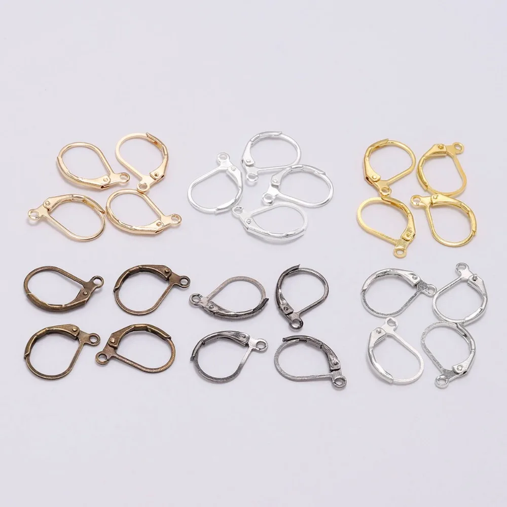 

New 20pcs/lot 15*10mm Silver Gold Hook Earrings Clasps & Hooks Material Wire Settings Base Hoops For DIY Jewelry Accessories