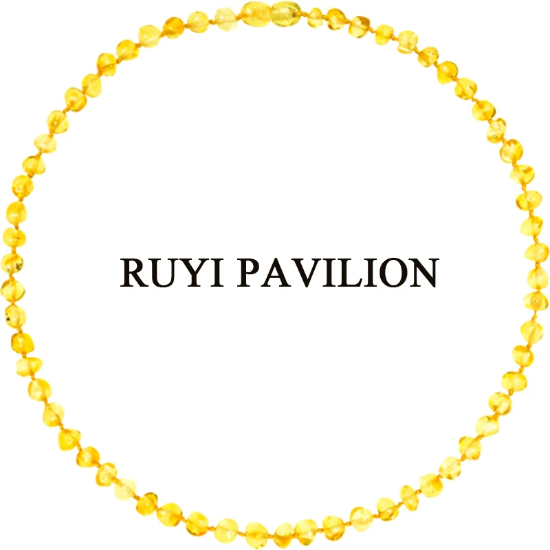 

RUYI PAVILION Natural Baltic Amber Necklace Women Adult Long Necklace handmade Honey Baroque Polished 45cm-50cm