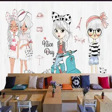 Фото обои ручная роспись мультфильм девушка мода шоу магазин одежды фон обои на заказ торговый центр коридор Фреска