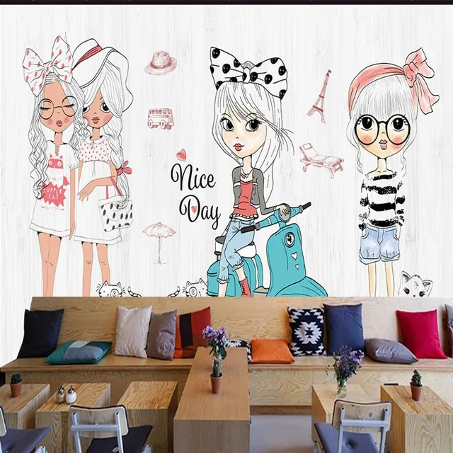 photo wallpaper hand painted cartoon girl fashion show clothing