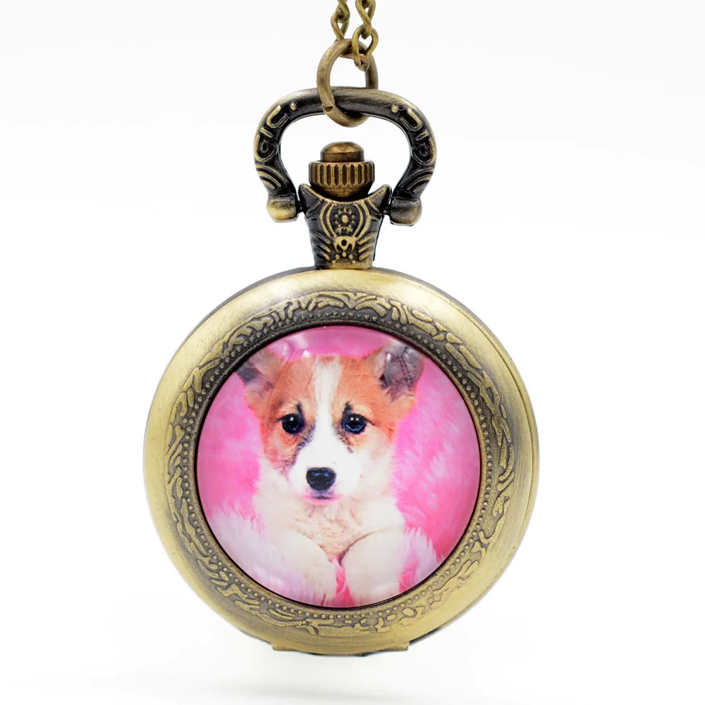 

New Fashion Lovely Pink Dog Quartz Pocket Watch Analog Pendant Necklace Mens Womens Watches Girl Gift Montre Reloj