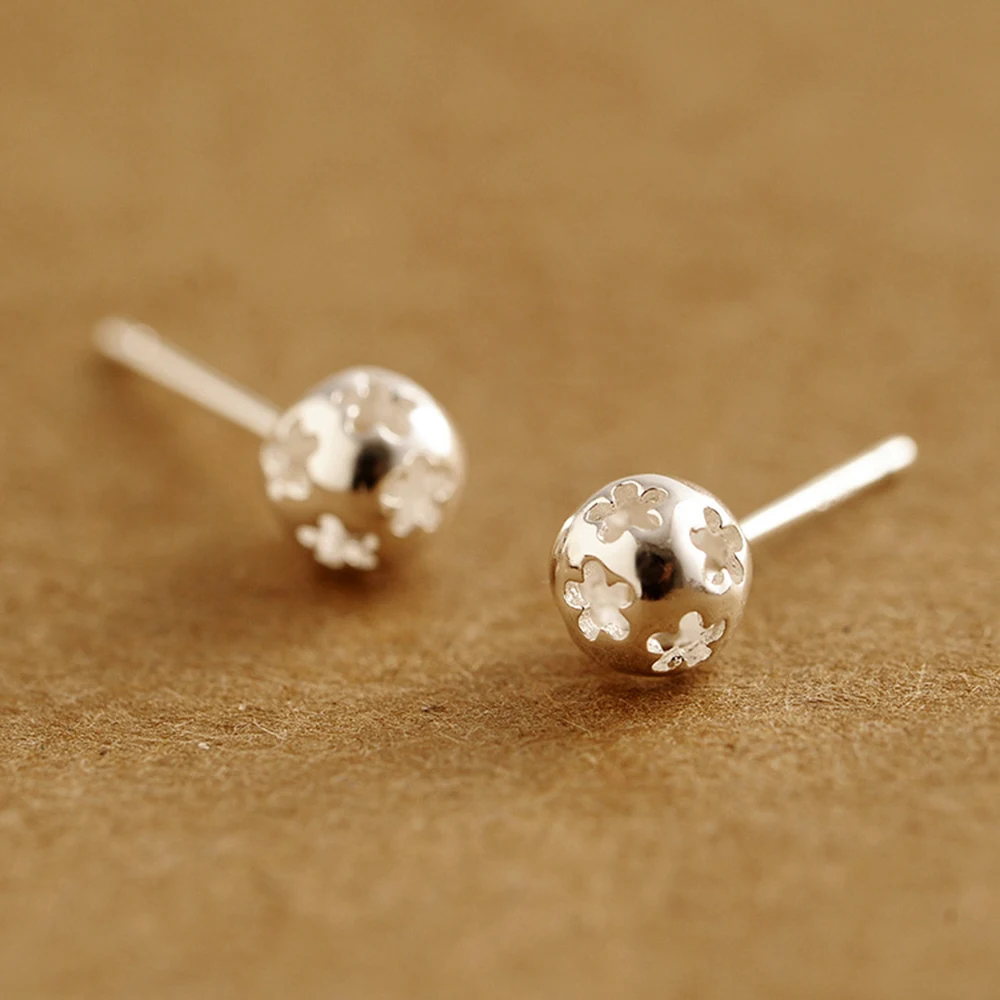 925 Sterling Silver Women Stud Earrings with Hollow Romantic Flower