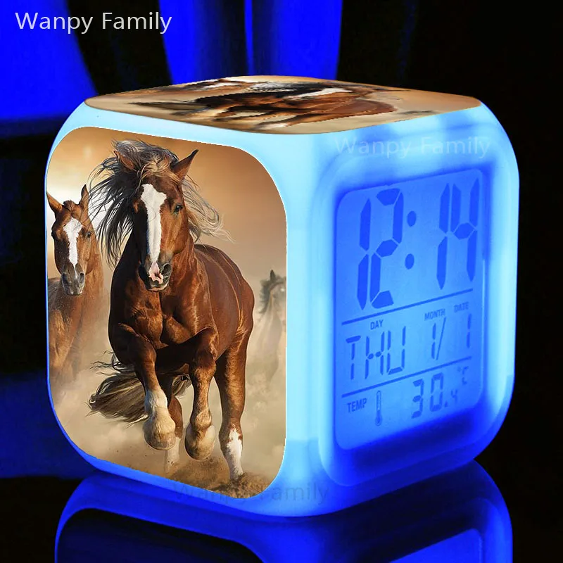 Галопирующий светодиодный Будильник 7 цветов, светящиеся цифровые часы, подарок для детей, многофункциональные настольные электронные часы
