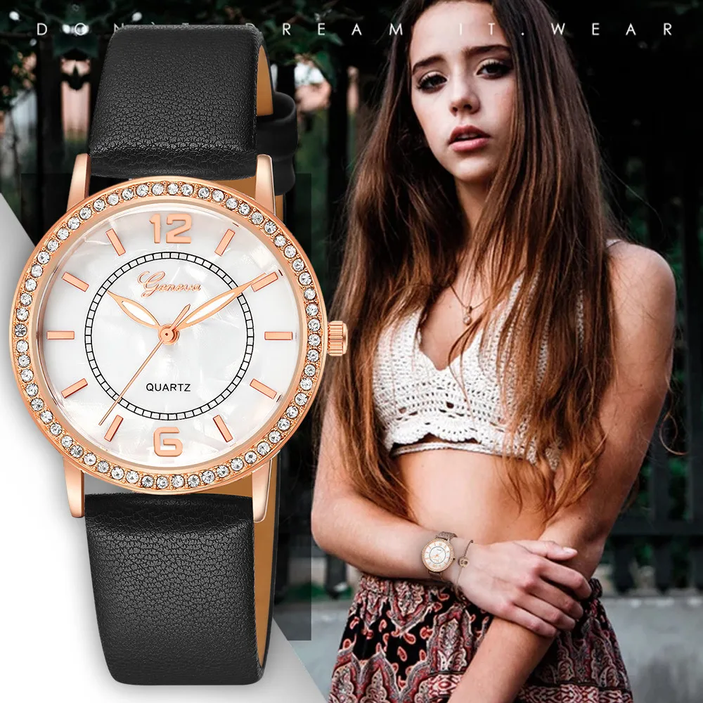 

Drop Shipping Women Simple Dial Wristwatches Casual Fashion Luxury Leather Strap Quartz Watches Clock Relogio Feminino @F