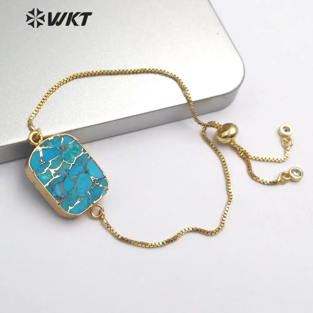 WT-B472 натуральный СИНИЙ ВЕНОК Turquoises браслет прямоугольной формы драгоценные камни женский браслет ювелирные изделия регулируемый браслет