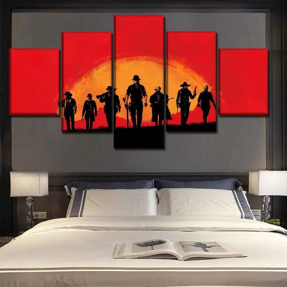 

Wall Art Game Poster 5 Pieces Red Dead Redemption Canvas Painting Home Decor For Living Room Modern Printed Pictures Framework