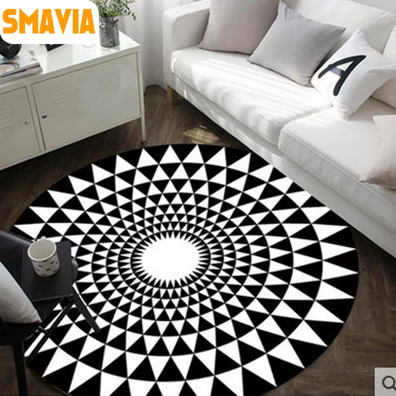 SMAVIA 3D Geometric Round Floor Rugs Soft Fleece Anti Skid Mats for