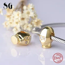 Silver Galaxy hot sale movie Robot Beads 925 Sterling Silver gold color Charm Fit Original pandora Charm Bracelet Jewelry